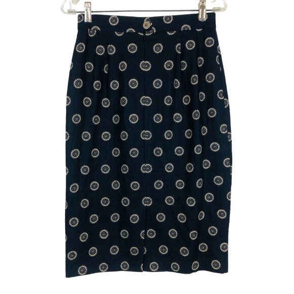 Vtg Geiger Collection Linen A-Line Skirt Sz 38 Navy Blue Sunflower Print Austria - Picture 1 of 10